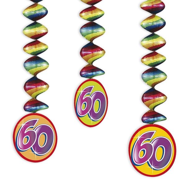 Rotor-Spiralen, Zahl "60", Regenbogen-Farben, 3 Stück
