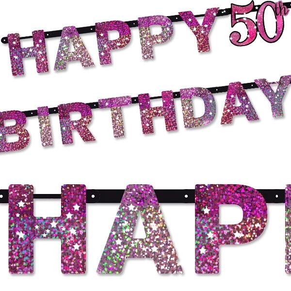 Buchstabenkette, Happy Birthday, Zahl 50, pink, 2,13m