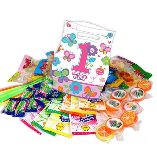 gefüllte Tütchen für 1. Geburtstag Girl mit leckeren Süßigkeiten im 8er Pack
