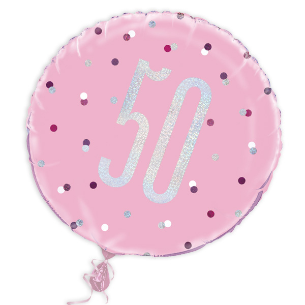 Folienballon rund mit 50, rosa, 35cm, für Helium