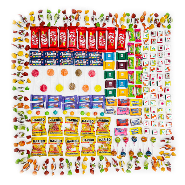 Süßigkeiten Set, 12 verschiedenen Naschereien, 220-teilig für 10 Kinder