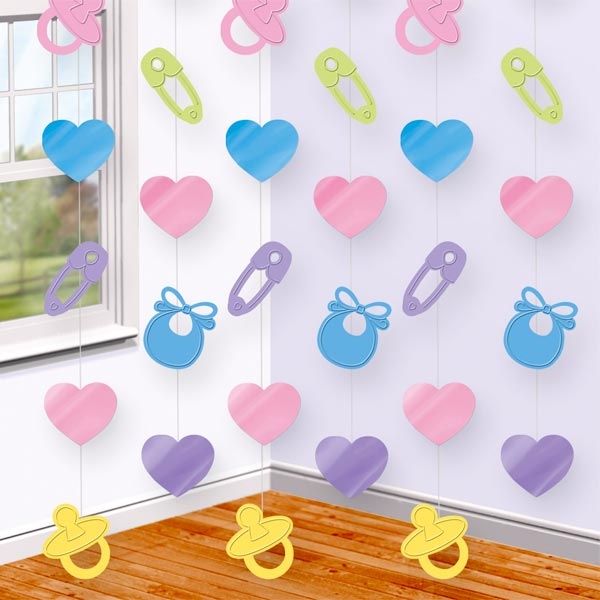 Baby Shower Hängedeko Folie mit niedlichen Babysymbolen, 2,1 m