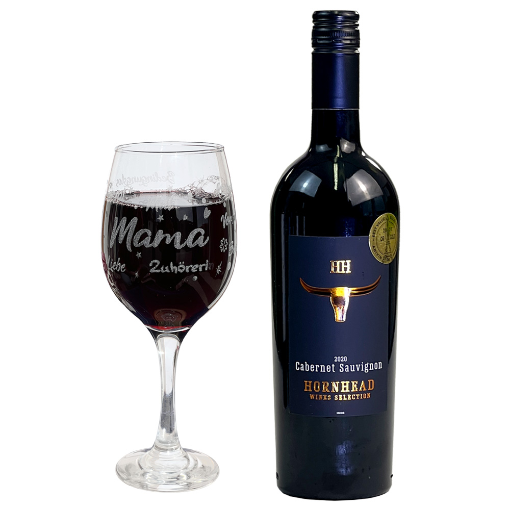 Rotwein Geschenkset "Mama" mit graviertem Weinglas