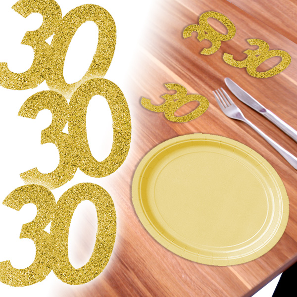 Glitterzahlen 30 in Gold zum 30. Geburtstag, 6 Stück, 8,5cm, x 7cm