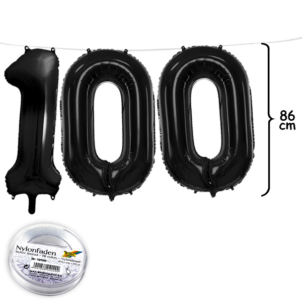 100. Geburtstag, XXL Zahlenballon Set in schwarz, 86cm hoch