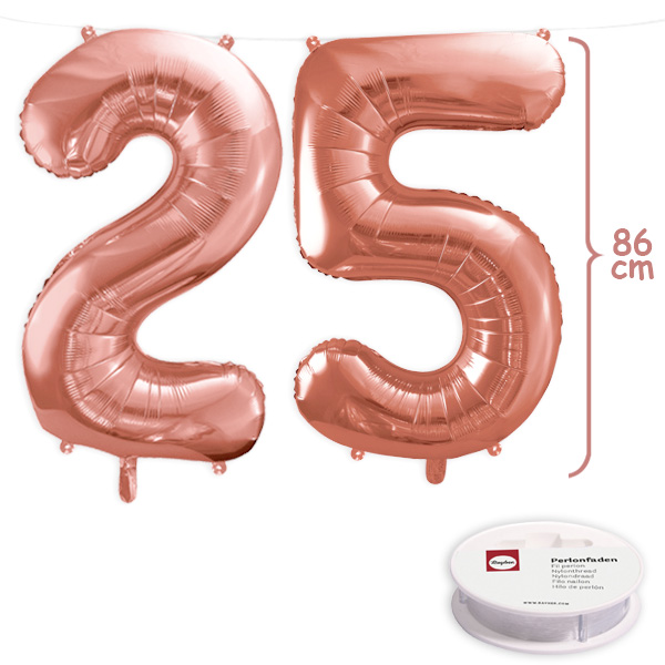 25. Geburtstag, XXL Zahlenballon Set 2 & 5 in roségold, 86cm hoch