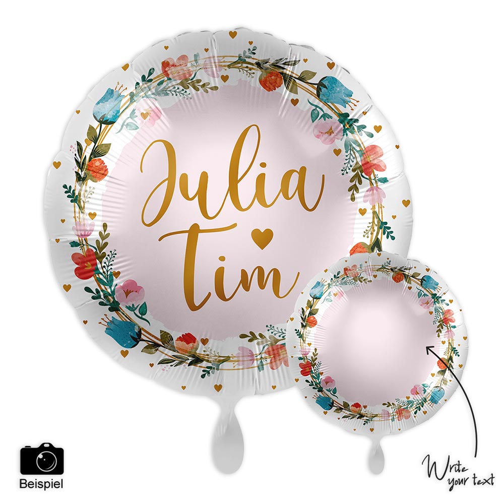 Runder Folienballon, Personalisiert, Motiv Floral,  Ø 34 cm