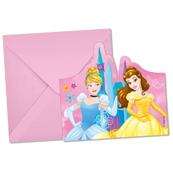 Disney Princess 6 Einladungskarten + Umschläge, Märchenprinzessin