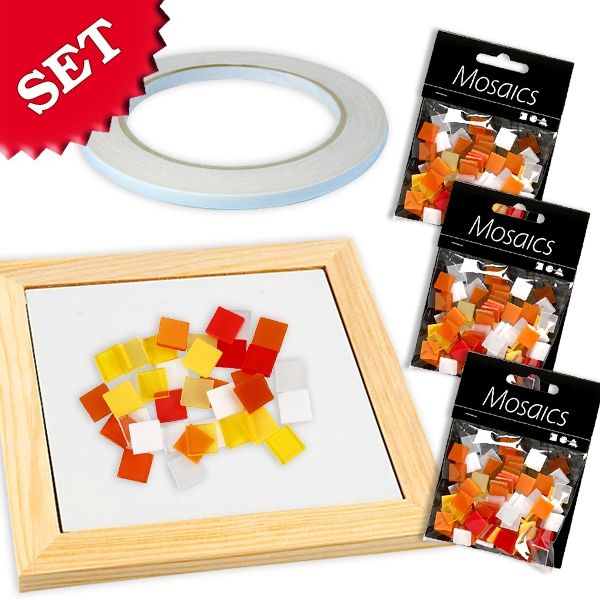 Bastelset Mosaik, 1 Untersetzer, 300 Steine u. Klebeband, Orange-Mix