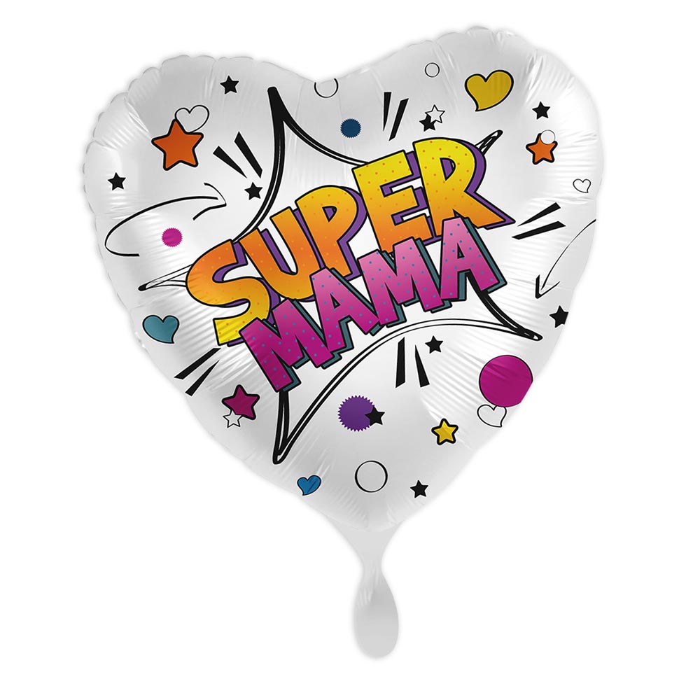 Ballongruß Herz "Super Mama"  weiß Ø 38cm