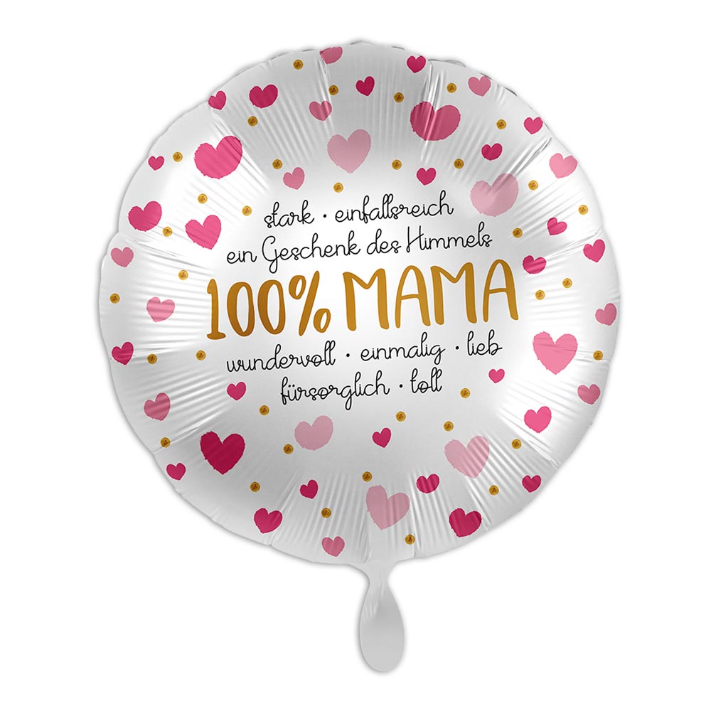 "100% Mama" rund silber rosa-pinke Herzchen Ø 35cm
