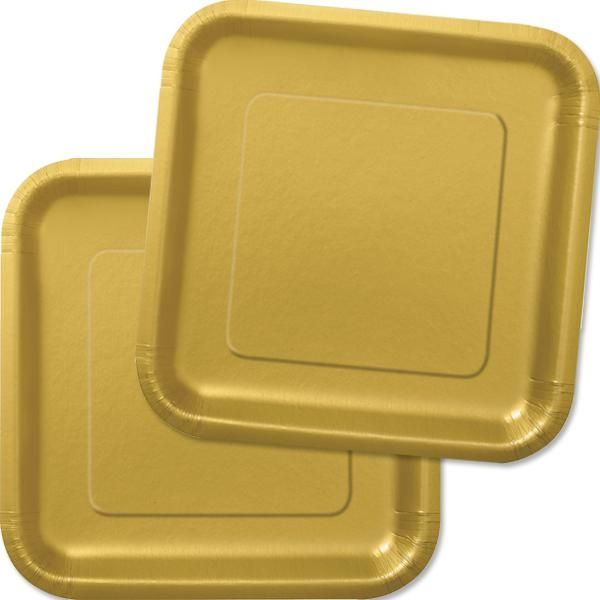 Quadratische Partyteller, praktische Einwegteller in Gold,16er,17,8cm