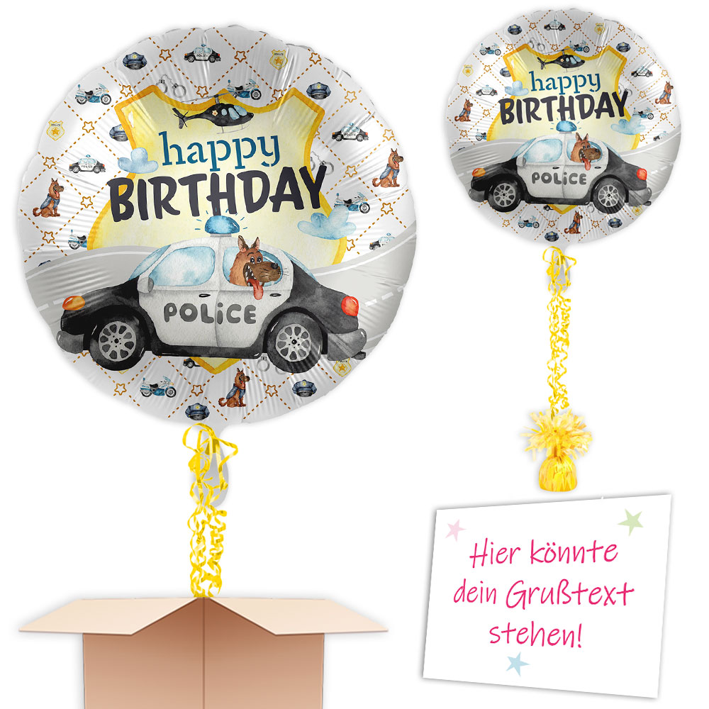 Inkl. Helium, Bänder, Ballongewicht  Ballongruß Polizei Happy Birthday