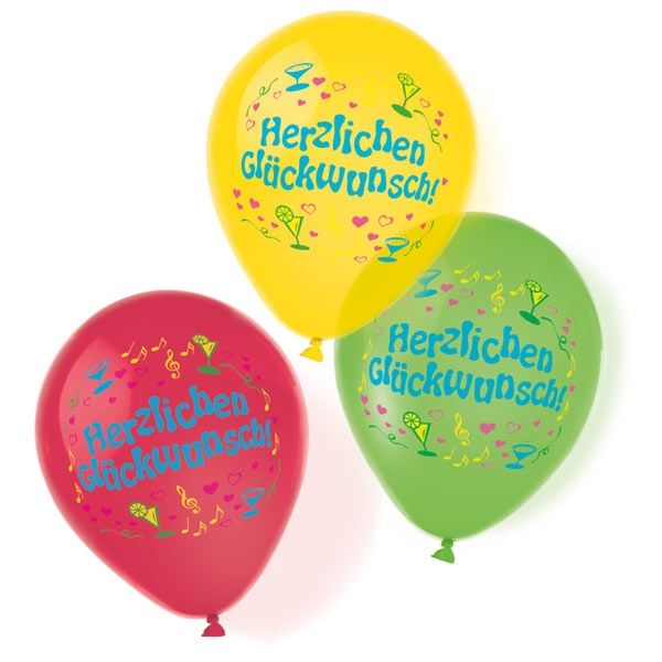 Luftballons "Herzlichen Glückwunsch" 6 Stk, 27,9cm