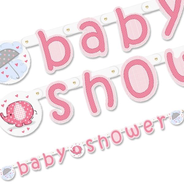Babyparty Dekokette mit Elefant und Schirm für Baby Shower Girl, 1,6 m