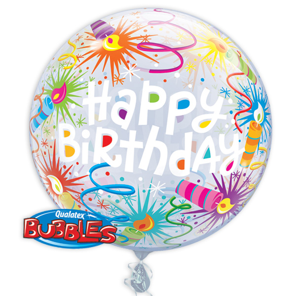 Bubble Ballon "Happy Birthday" mit Kerzen-Motiv, 56cm, heliumgeeignet