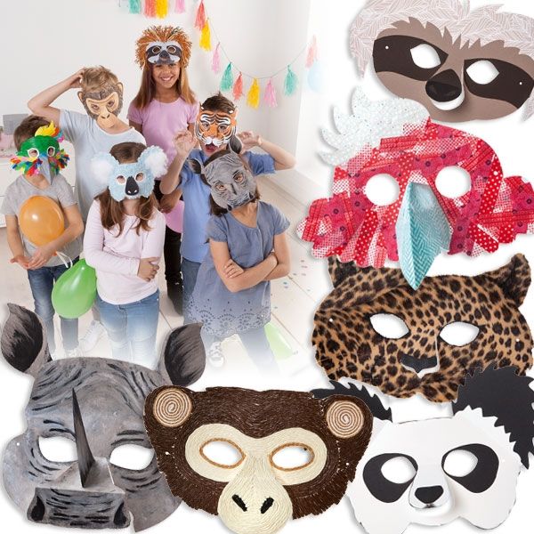 Kindermasken Exotische Tiere bemalbar 6er