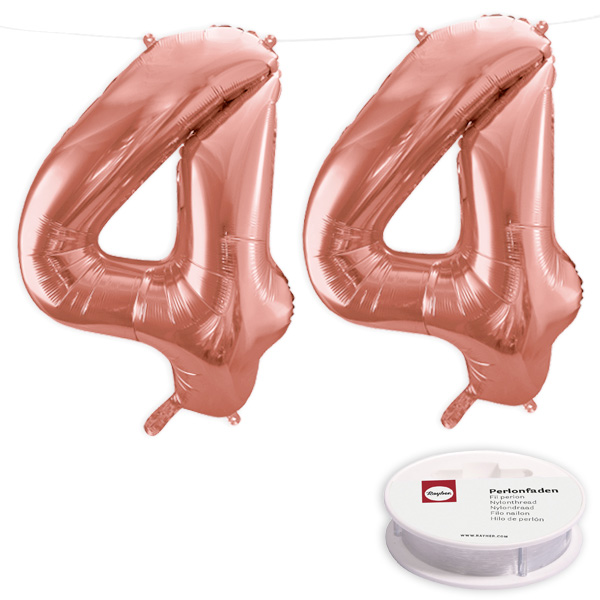 44. Geburtstag, XXL Zahlenballon Set 2x4 in roségold, 86cm hoch