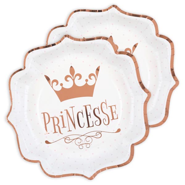 Prinzessinnen Partyset, 58-teilig, Tisch- und Raumdeko in rosegold und weiß