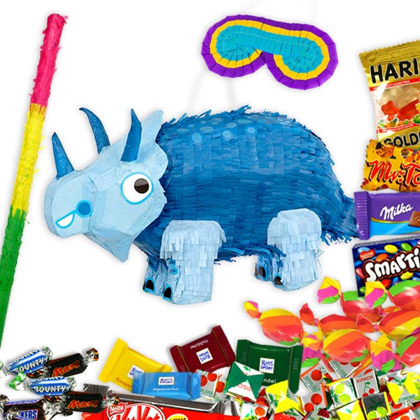 Triceratops Pinata-Set mit Maske, Keule und Süßigkeiten-Mix