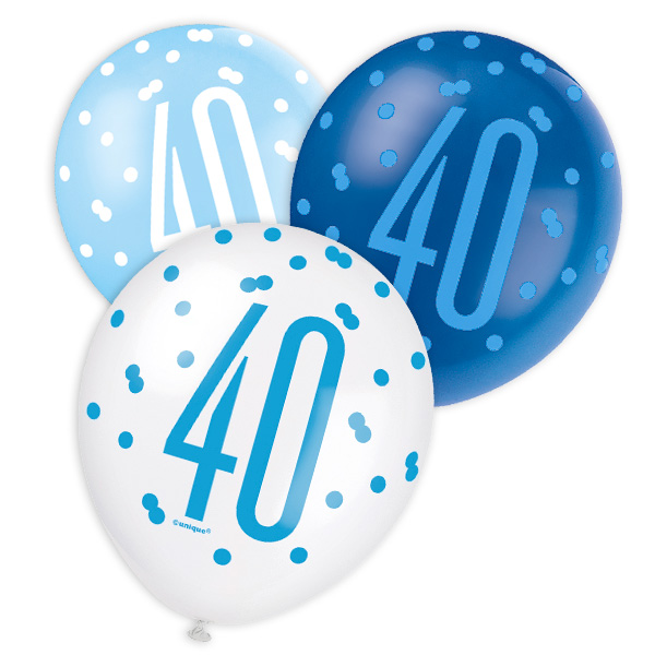 Latexballons für 40. Birthday, versch. Blautöne, 30cm, 6 Stk