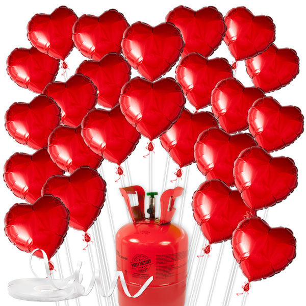 Love Ballongas-Set mit 25 Herzballons + Helium und Ballonschnüre