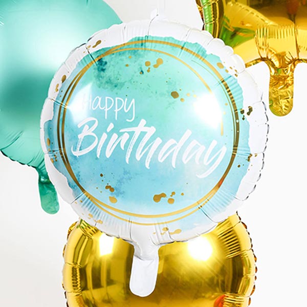 Happy Birthday Folienballon im Wasserfarben-Look, Ø 35cm