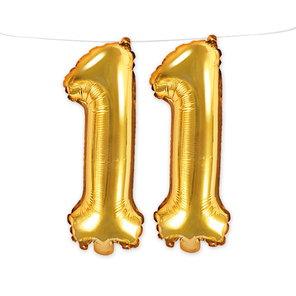 11. Geburtstag, Zahlenballon Set 1 & 1 in gold, 35cm hoch