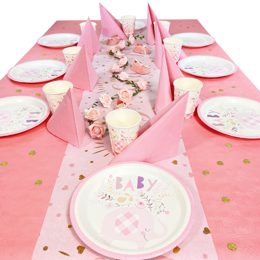 Babyparty Tisch Deko Set Mädchen bis 16 Gäste, Kleiner Rosa Elefant