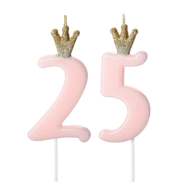 Zahlenkerzen-Set zum 25. Geburtstag in rosa