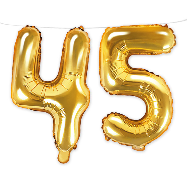 45. Geburtstag, Zahlenballon Set 4 & 5 in gold, 35cm hoch