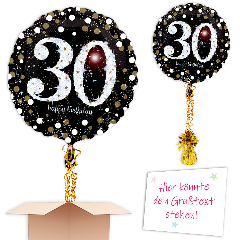 Ballongruß zum 30. Geburtstag gefüllt verschicken, schwarz glitzernd