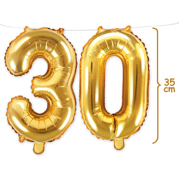30. Geburtstag, Zahlenballon Set 3 & 0 in gold, 35cm hoch