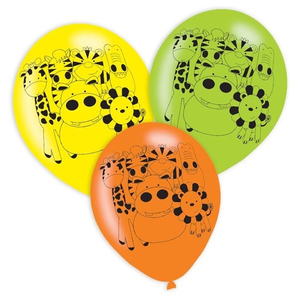 Dschungel Luftballons, Zootiere-Aufdruck für Safariparty, 6 Stück