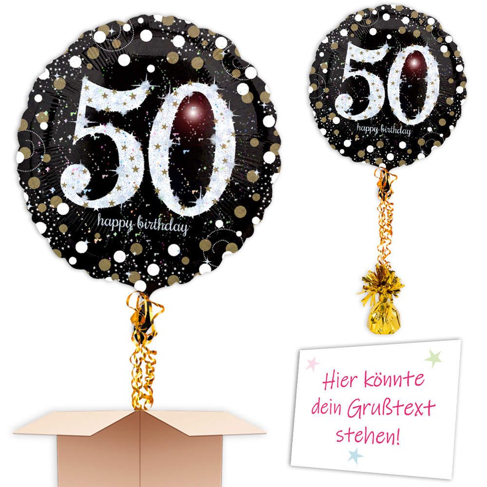 Ballonpost zum 50. Geburtstag inkl. Helium, Bänder, Gewicht