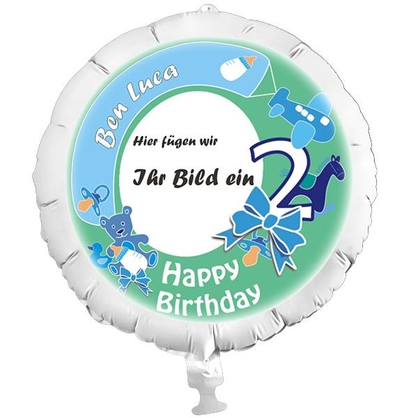 Ballongeschenk mit Foto für 2. Kindergeburtstag eines Jungen, Folienballon +Name