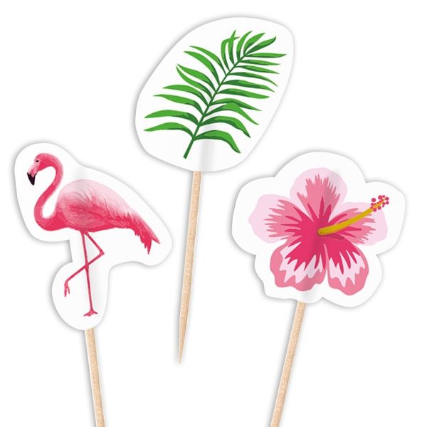 Flamingo Dekopicker für kleine Appetithäppchen zur Party, 20 Stück