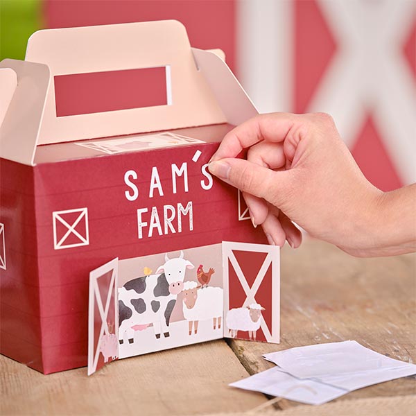 Bauernhof Mitgebselboxen zum Personalisieren, 5er Pack, 25cm x 18cm x 12cm