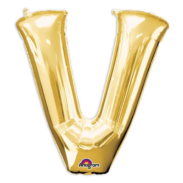 Folienballon Buchstabe "V" aus goldener Folie für Namen, 81cm