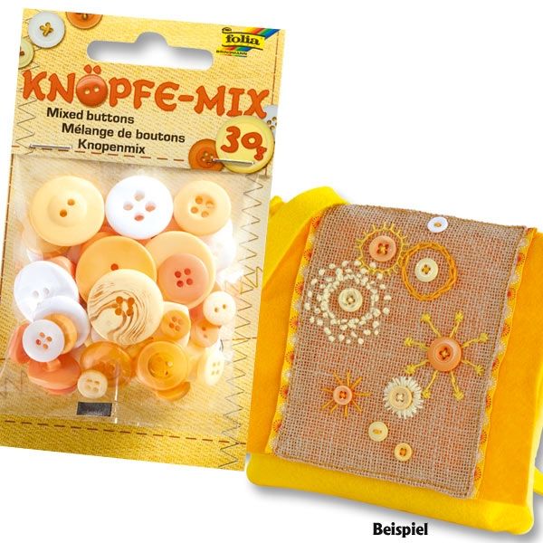 Knöpfe-Mix, 30g TON IN TON MIX Gelb, zum Basteln, Vernähen und Verzieren