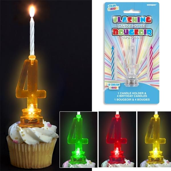 Geburtstagskerzen-Ständer als Zahl 4 blinkend, mit 4 Kerzen