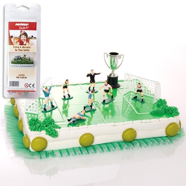 Fußball-Tortendeko-Set Kunststoff, 10-teilig mit Spielern, Toren & Pokal