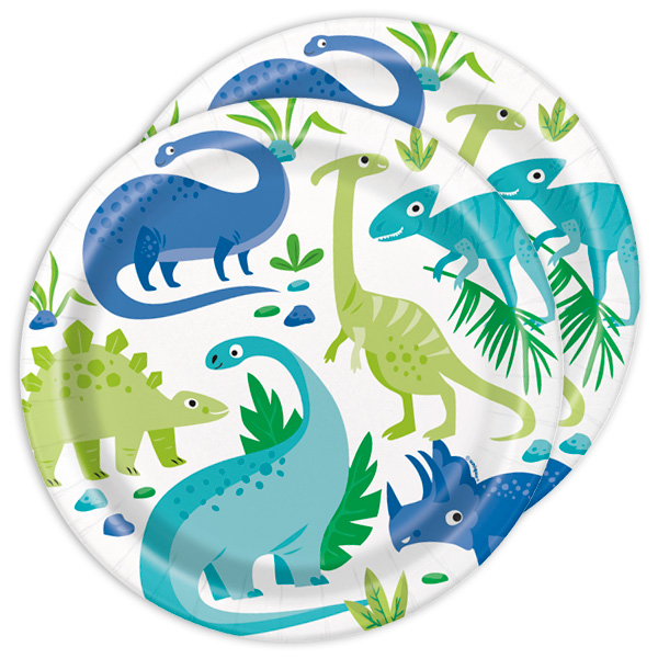 Dinosaurier Basicset, blau-grün, bis zu 8 Gäste, 52-teilig