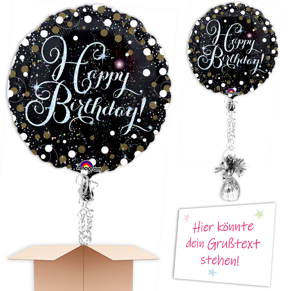 "Happy Birthday" in Schwarz-Glitzer gefüllter Heliumballon