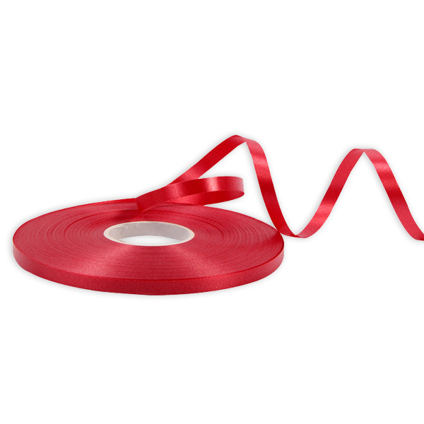 Geschenkband in rot satiniert aus Kunststoff, 50 Meter auf Rolle
