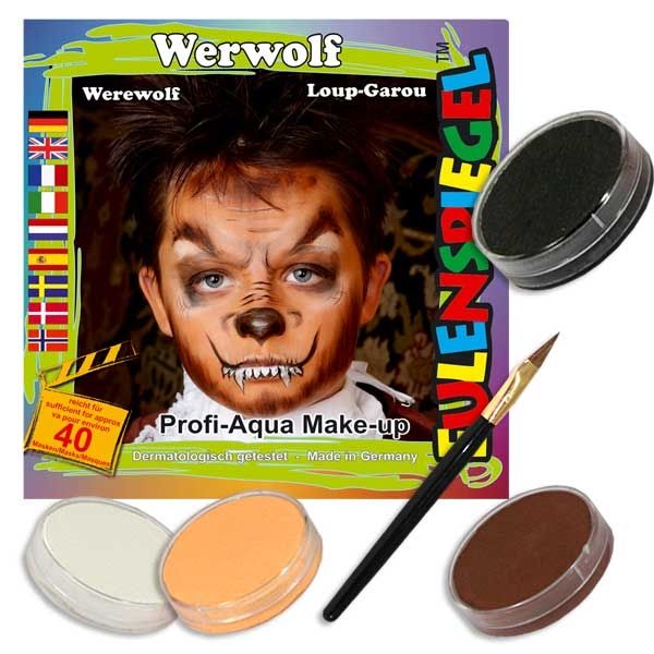 Kinderschmink-Set Werwolf, mit 4 Farben, Pinsel und Anleitung