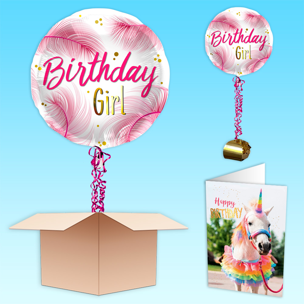 Ballongruß "Birthday Girl", Folienballon im Karton