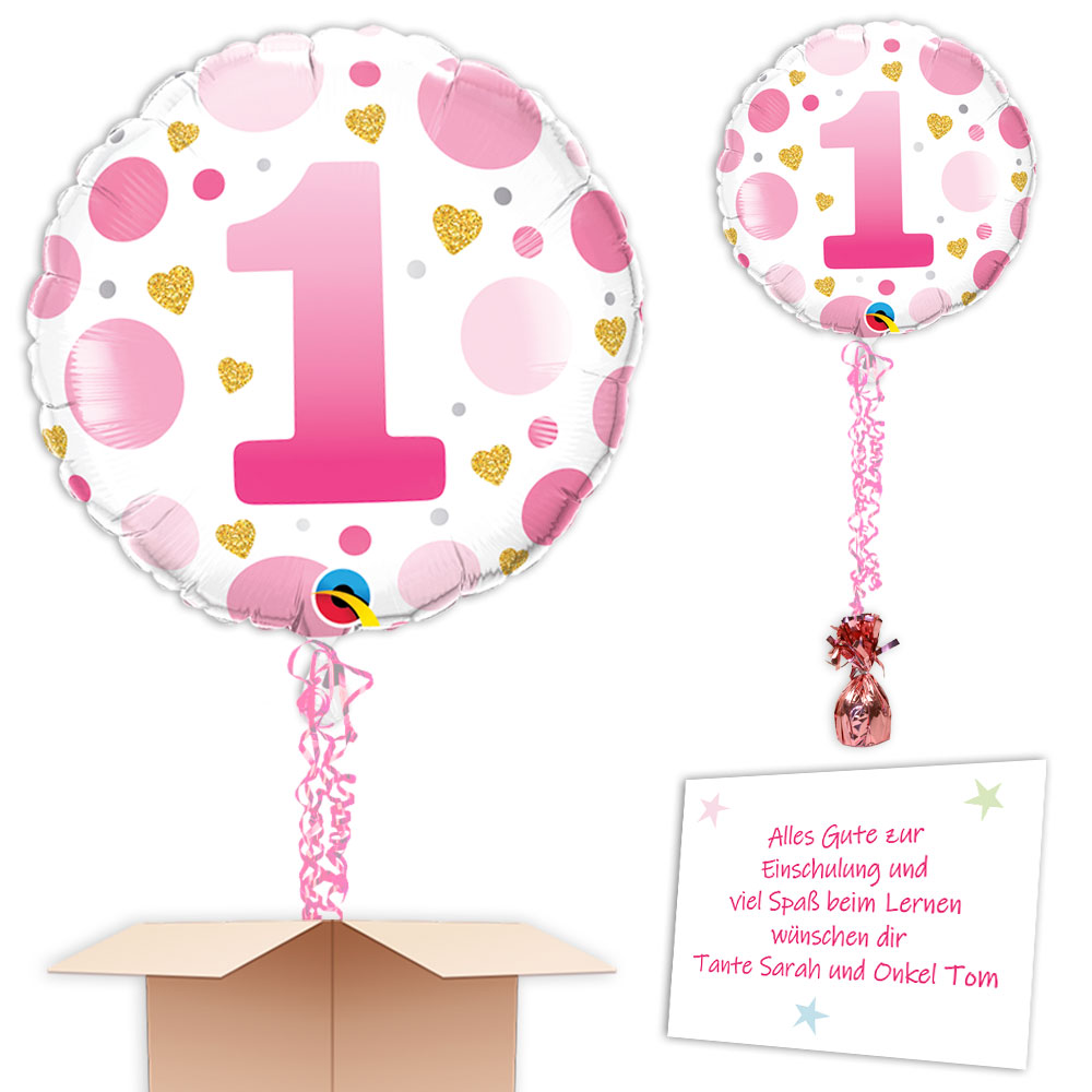 1. Geburtstag Mädchen, Heliumballon mit "Zahl 1" in Pink