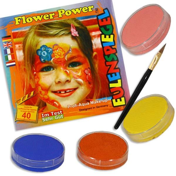 Kinderschminke-Set Flower Power, Top-Motiv, Profi-Aqua,4 Farben+Pinsel