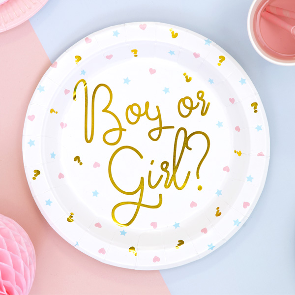 "Boy or Girl?" Partyteller, 6 Stück, 23 cm